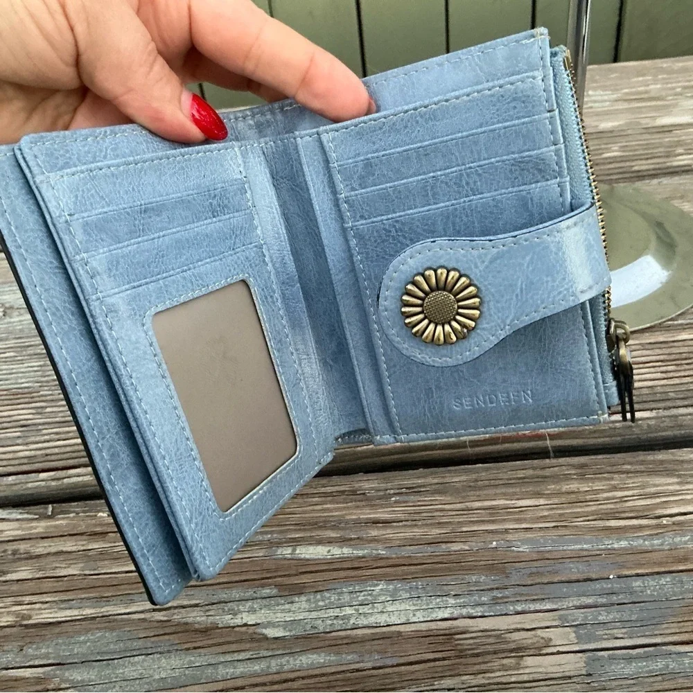Blue Women's Wallet with Floral Accent